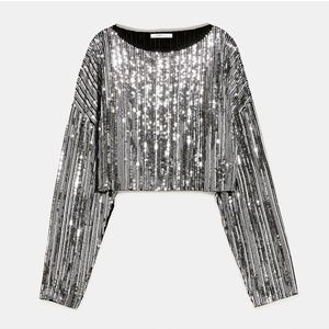 Zara SEQUINED CROPPED T-SHIRT